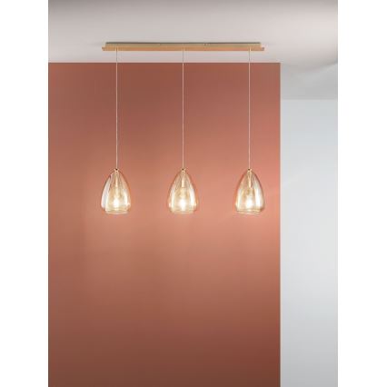 Fabas Luce 3673-48-125 - Lampadario a sospensione con filo BRITTON 3xE27/40W/230V oro