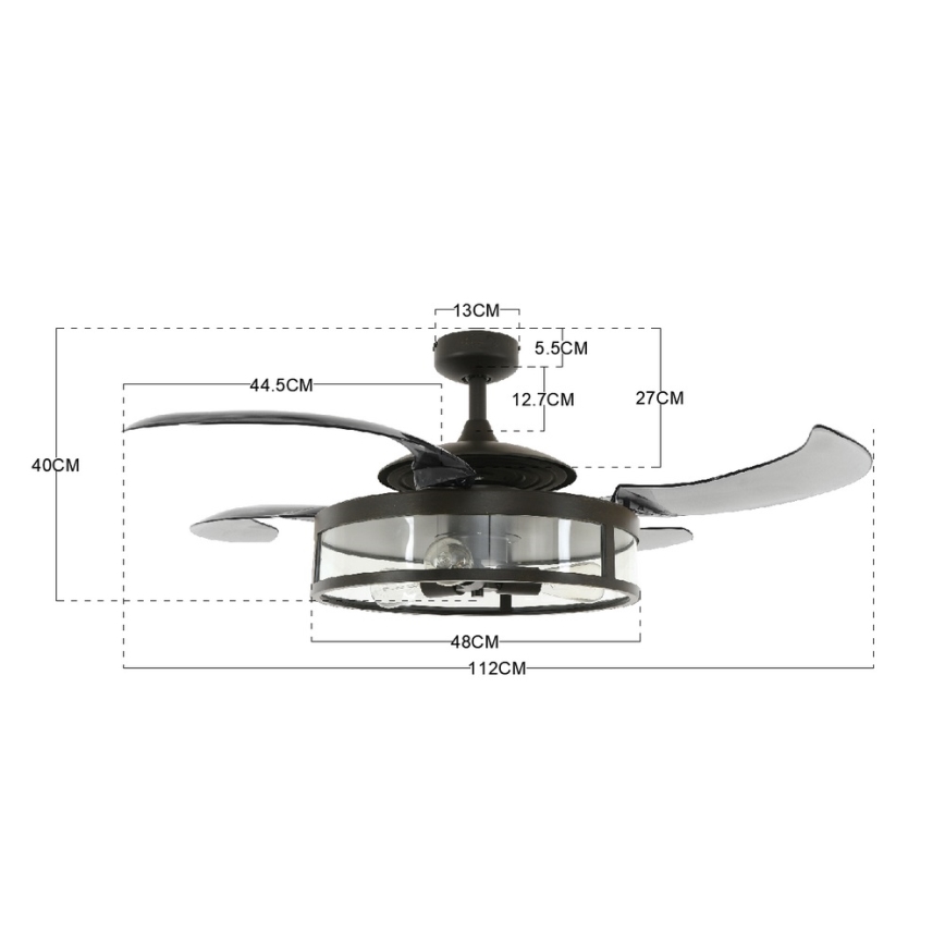 FANAWAY 212927 - Ventilatore da soffitto LED CLASSIC 3xE27/4W/230V nero Ø 112 cm + telecomando