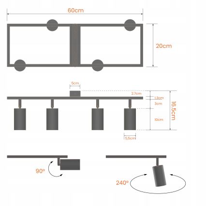 Faretto 4xGU10/30W/230V bianco