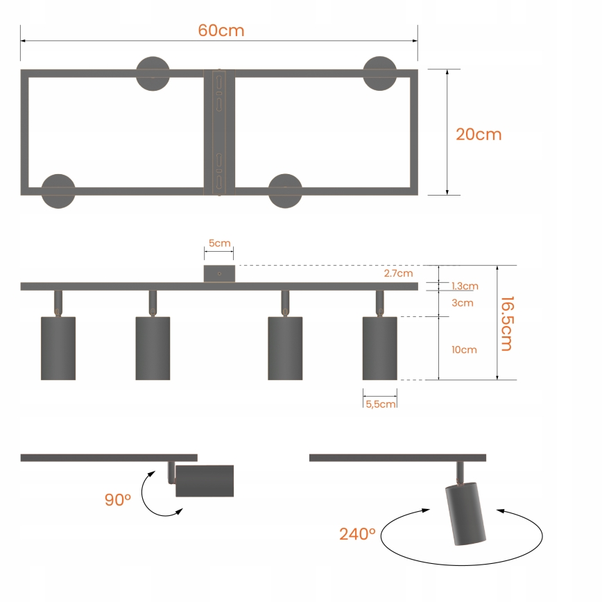 Faretto 4xGU10/30W/230V nero
