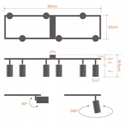 Faretto 6xGU10/30W/230V nero