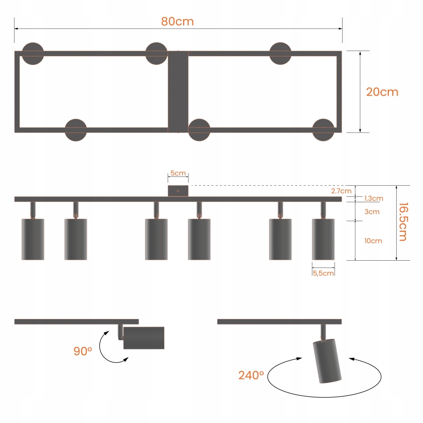 Faretto 6xGU10/30W/230V nero