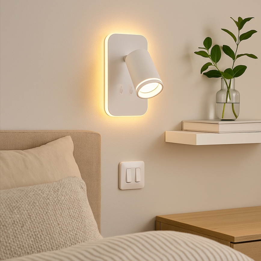 Faretto da parete a LED PIPE 1xGU10/10W/230V + LED/6W bianco