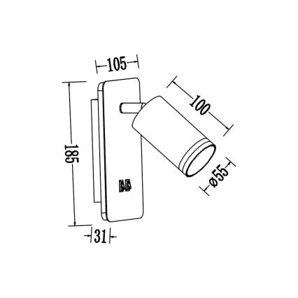 Faretto da parete a LED PIPE 1xGU10/10W/230V + LED/6W bianco