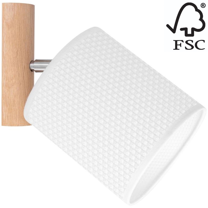 Faretto da parete BENITA 1xE27/25W/230V bianco/quercia – FSC certificato