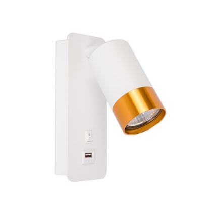 Faretto da parete con caricatore USB 1xGU10/35W/230V bianco/oro