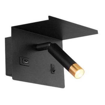 Faretto da parete con mensola e USB caricatore 1xG9/35W/230V nero/oro