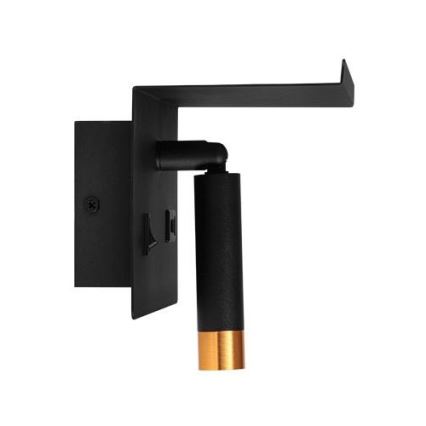 Faretto da parete con mensola e USB caricatore 1xG9/35W/230V nero/oro