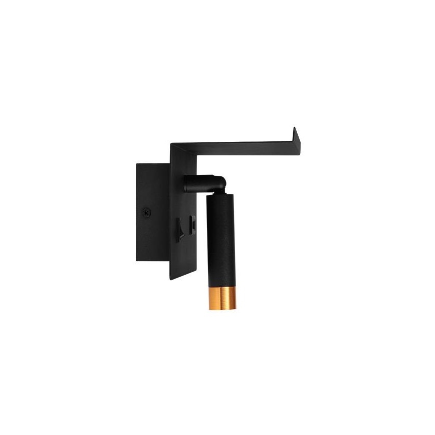 Faretto da parete con mensola e USB caricatore 1xG9/35W/230V nero/oro