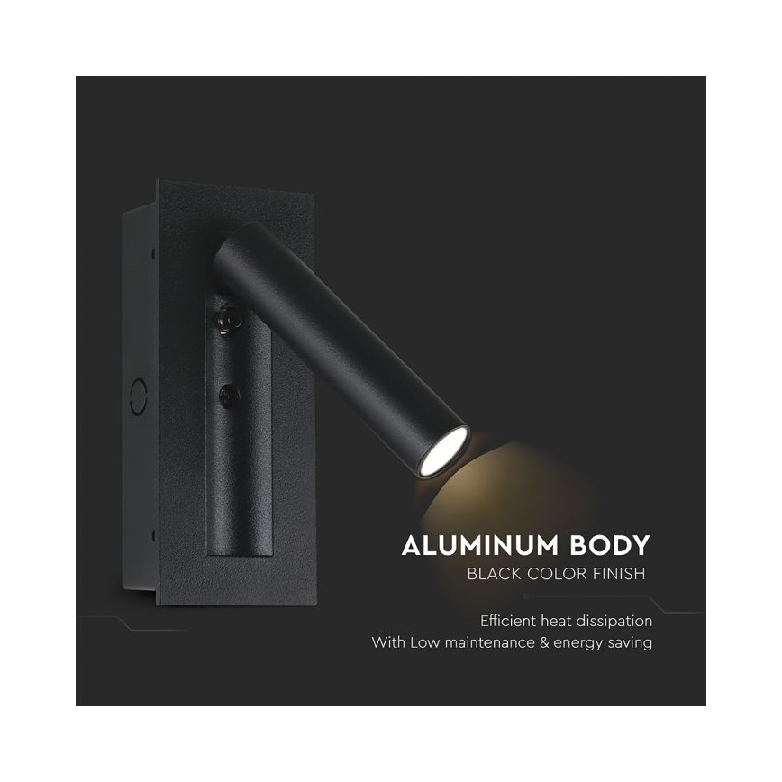 Faretto da parete LED 2W/230V 3000K nero