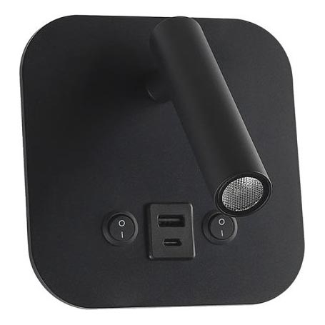 Faretto da parete LED orientabile con porta USB LED/8W/230V 3000K nero