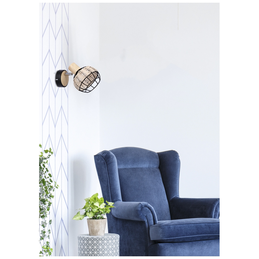 Faretto da parete TAJGA 1xE14/40W/230V rattan/nero