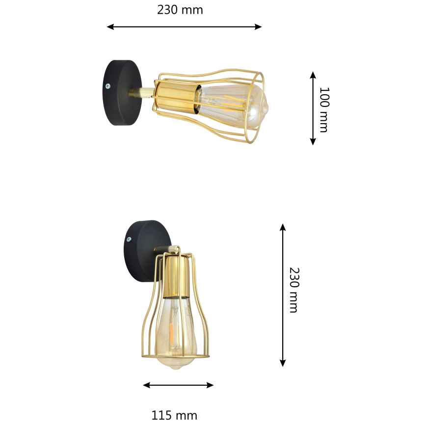 Faretto da parete TUBE 1xE27/15W/230V oro/nero