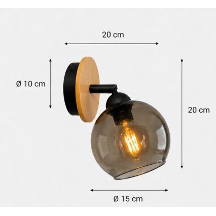 Faretto da parete UNO WOOD 1xE27/60W/230V nero/marrone