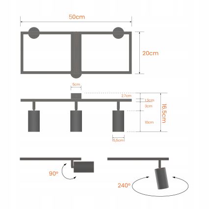Faretto da soffitto 3xGU10/30W/230V bianco