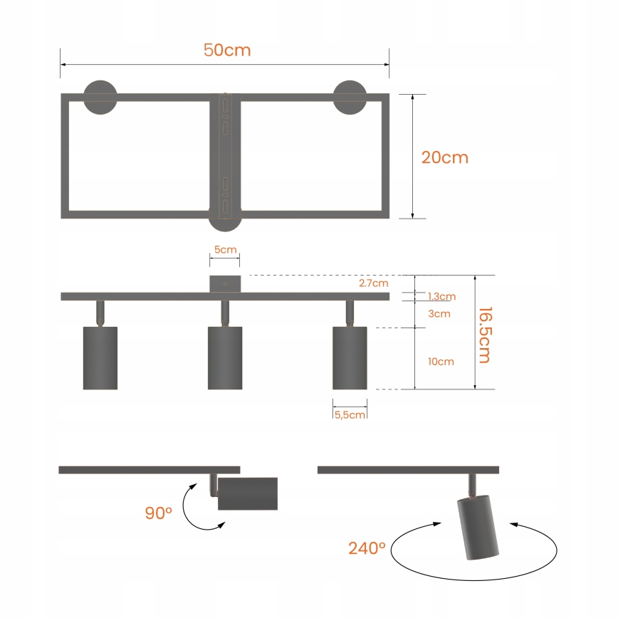 Faretto da soffitto 3xGU10/30W/230V bianco