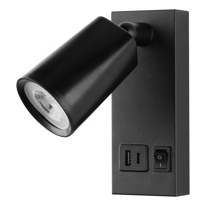 Faretto LED da parete con ricarica USB LED/5W/230V nero