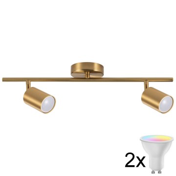Faretto LED RGBW dimmerabile GOLDIE 2xGU10/4,8W/230V 3000K dorato + telecomando