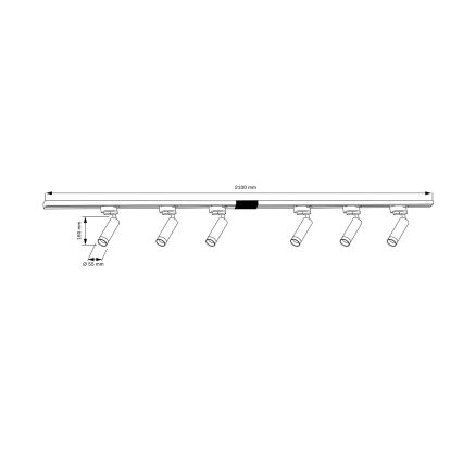 Faretto per sistema a binario FADO 6xGU10/10W/230V + 2x1 m sistema a binario bianco