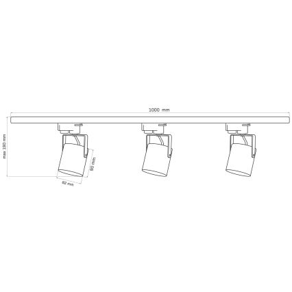 Faretto per sistema a binario MINOR 3xGU10/10W/230V + 1 m rotaia sistema nero