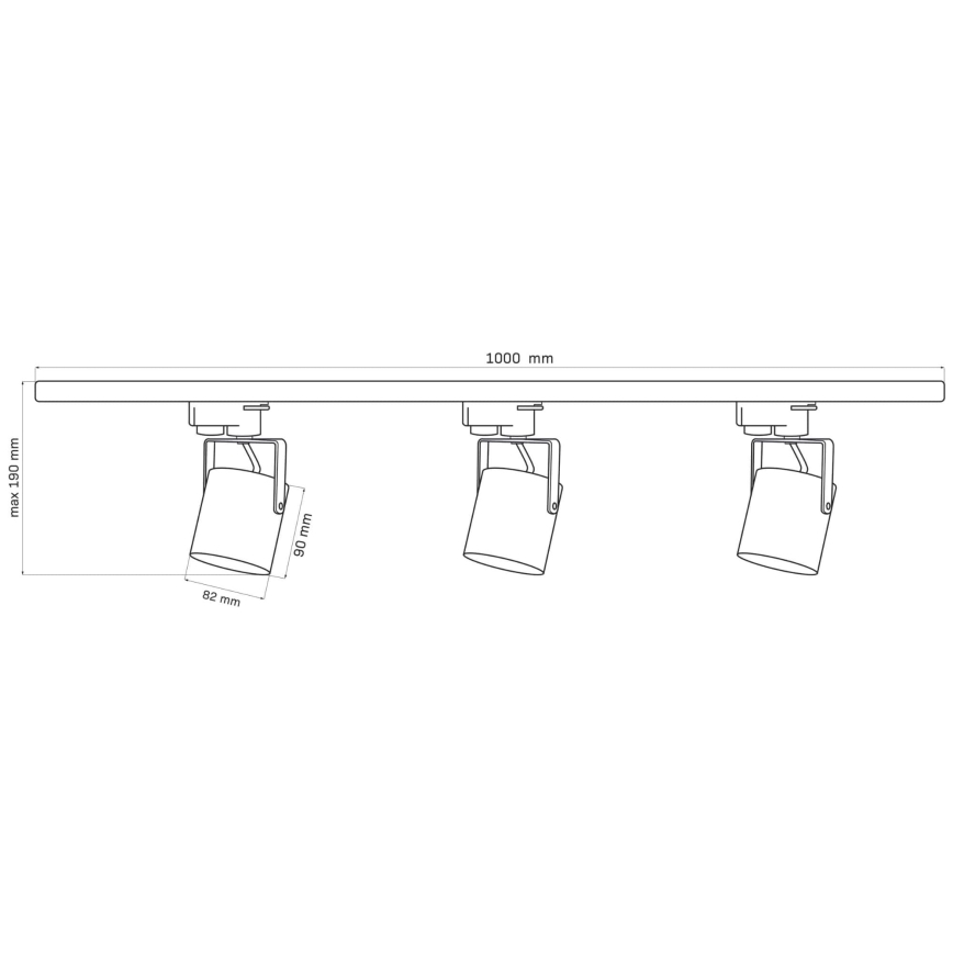 Faretto per sistema a binario MINOR 3xGU10/10W/230V + 1 m rotaia sistema nero