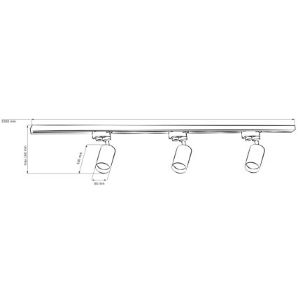 Faretto per sistema a binario PARIGI 3xGU10/10W/230V + 1 m rotaia sistema bianco