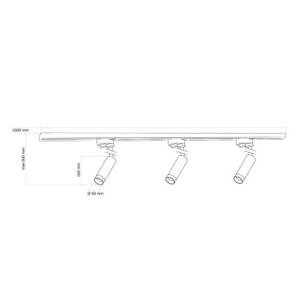 Faretto per sistema a binario PORTO 3xGU10/10W/230V + 1 m sistema a binario nero