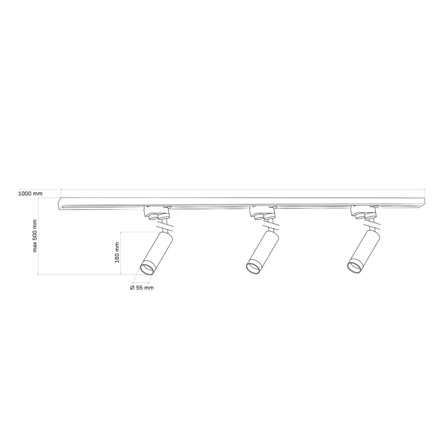 Faretto per sistema a binario PORTO 3xGU10/10W/230V + 1 m sistema a binario nero
