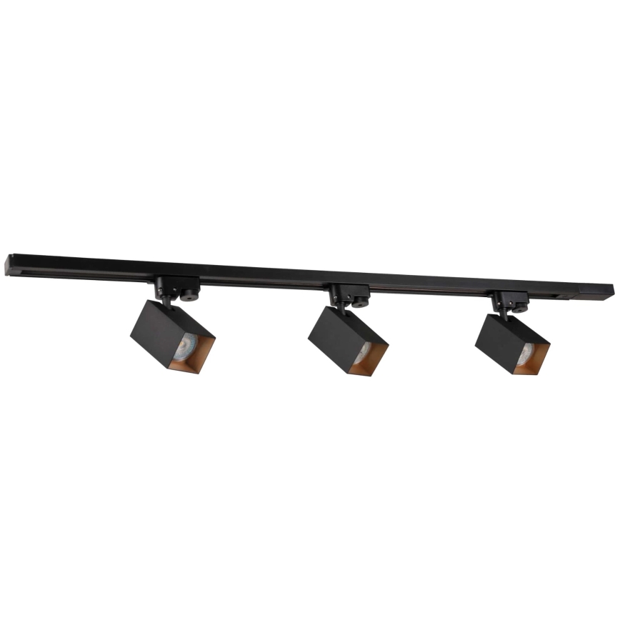Faretto per sistema a binario SQUARE 3xGU10/10W/230V + 1 m rotaia sistema nero
