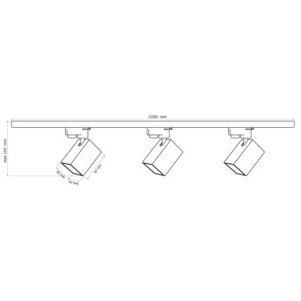 Faretto per sistema a binario SQUARE 3xGU10/10W/230V + 1 m rotaia sistema nero