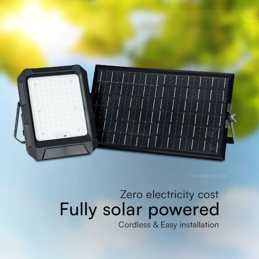 Faro LED solare LED/15W/3,7V IP65 4000K 12000 mAh nero + telecomando