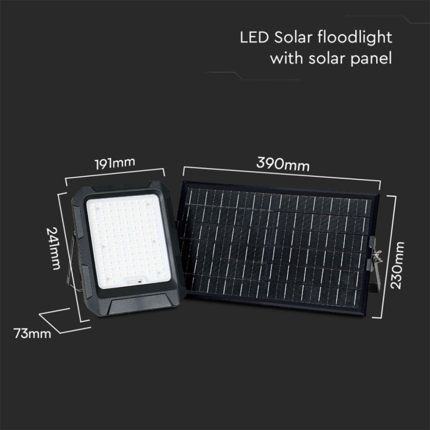 Faro LED solare LED/15W/3,7V IP65 4000K 12000 mAh nero + telecomando