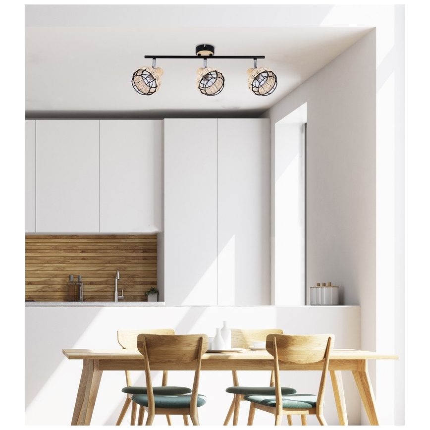 Faretto TAJGA 3xE14/40W/230V rattan/nero