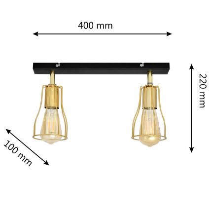Faretto TUBE 2xE27/15W/230V oro/nero