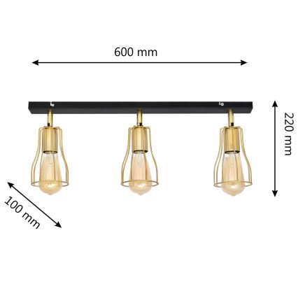 Faretto TUBE 3xE27/15W/230V oro/nero