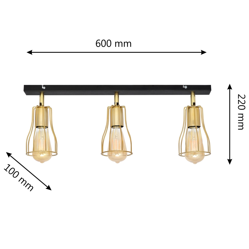 Faretto TUBE 3xE27/15W/230V oro/nero