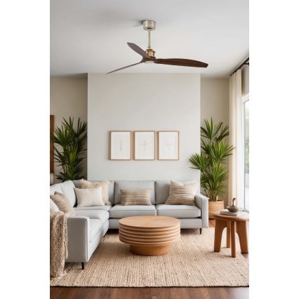 FARO 33398WT - Ventilatore da soffitto JUST FAN M, diametro 128 cm, marrone/ottone, Wi-Fi Tuya + telecomando