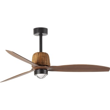 FARO 33435WT1N - Ventilatore da soffitto con illuminazione LED dimmerabile WEAVER M LED/16W/230V diam. 128 cm marrone/nero Wi-Fi Tuya + telecomando