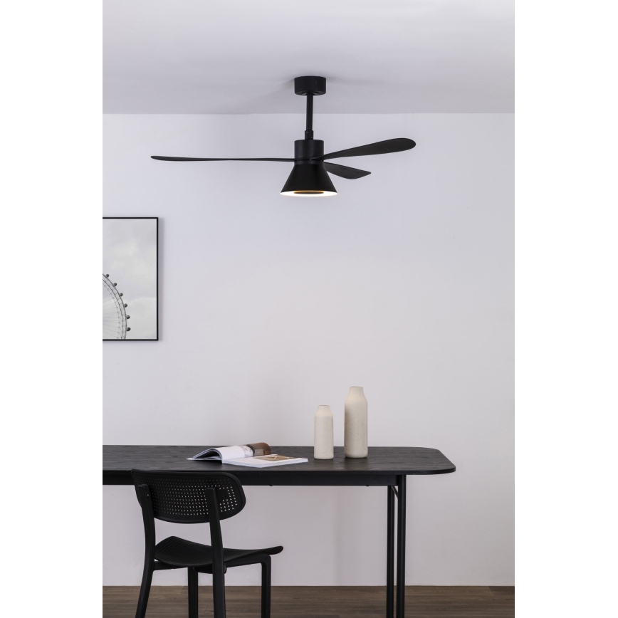 FARO 33761WT-23 - Ventilatore da soffitto dimmerabile AMELIA L CONE LED/20W/230V 2700/3500/5000K nero pr. 132 cm Wi-Fi Tuya + telecomando