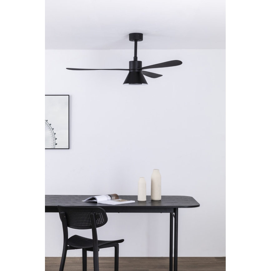 FARO 33761WT-23 - Ventilatore da soffitto dimmerabile AMELIA L CONE LED/20W/230V 2700/3500/5000K nero pr. 132 cm Wi-Fi Tuya + telecomando