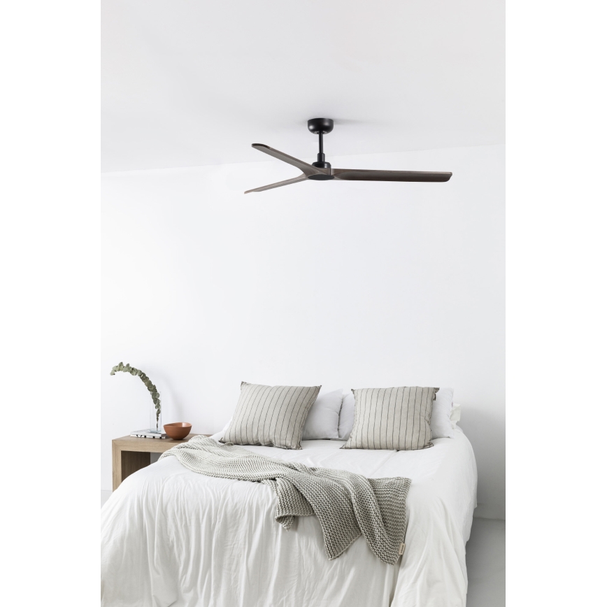 FARO 33809WT - Ventilatore da soffitto HEYWOOD L legno/nero diam. 132 cm Wi-Fi Tuya + telecomando