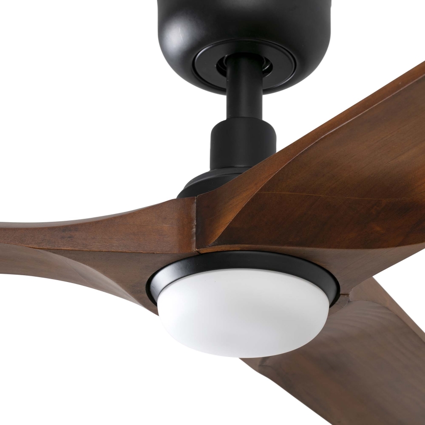 FARO 33809WT1S - Ventilatore da soffitto LED dimmerabile HEYWOOD L, LED 10W, 230V, 2700/3000/4000K, Ø 132 cm, finitura legno/nero, Wi-Fi Tuya + telecomando