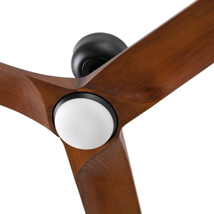 FARO 33809WT1S - Ventilatore da soffitto LED dimmerabile HEYWOOD L, LED 10W, 230V, 2700/3000/4000K, Ø 132 cm, finitura legno/nero, Wi-Fi Tuya + telecomando
