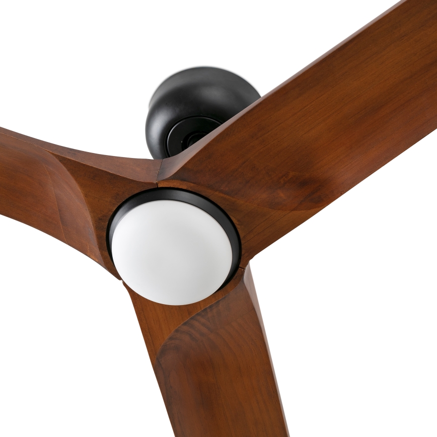 FARO 33809WT1S - Ventilatore da soffitto LED dimmerabile HEYWOOD L, LED 10W, 230V, 2700/3000/4000K, Ø 132 cm, finitura legno/nero, Wi-Fi Tuya + telecomando