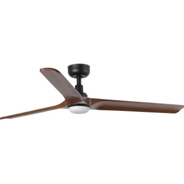 FARO 33809WT1S - Ventilatore da soffitto LED dimmerabile HEYWOOD L, LED 10W, 230V, 2700/3000/4000K, Ø 132 cm, finitura legno/nero, Wi-Fi Tuya + telecomando