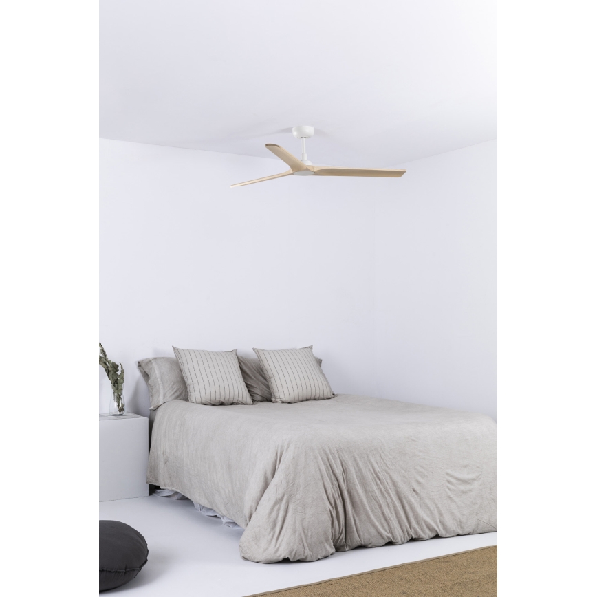 FARO 33810WT - Ventilatore da soffitto HEYWOOD L legno/bianco diam. 132 cm Wi-Fi Tuya + telecomando