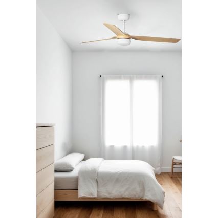 FARO 33816WT-20 - Ventilatore da soffitto dimmerabile a LED PUNT M LED/18W/230V marrone/bianco diametro 132 cm Wi-Fi Tuya + telecomando