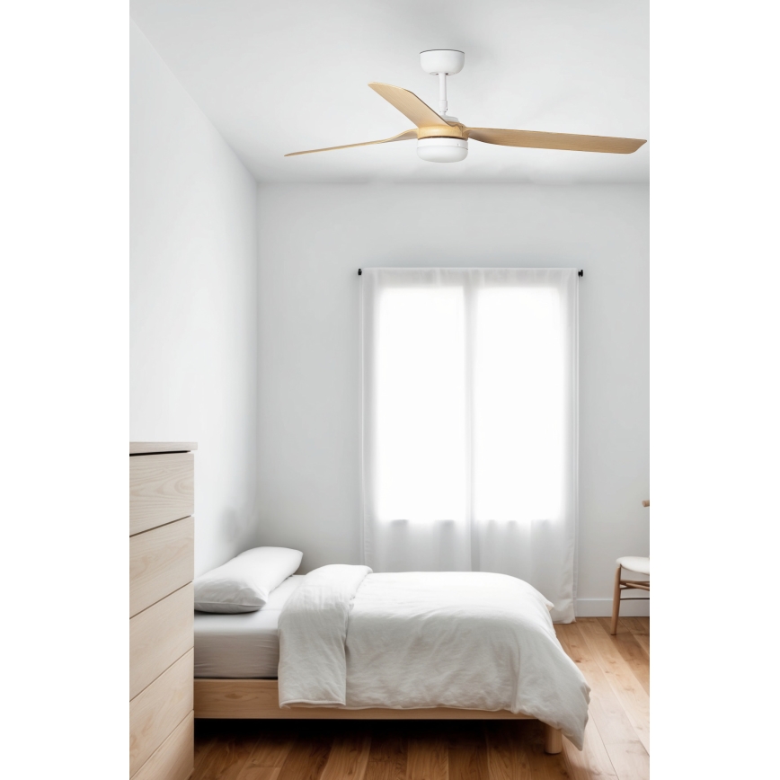 FARO 33816WT1S - Ventilatore da soffitto LED dimmerabile PUNT M LED/18W/230V 2700/3000/4000K Ø 132 cm beige/bianco Wi‑Fi Tuya + telecomando