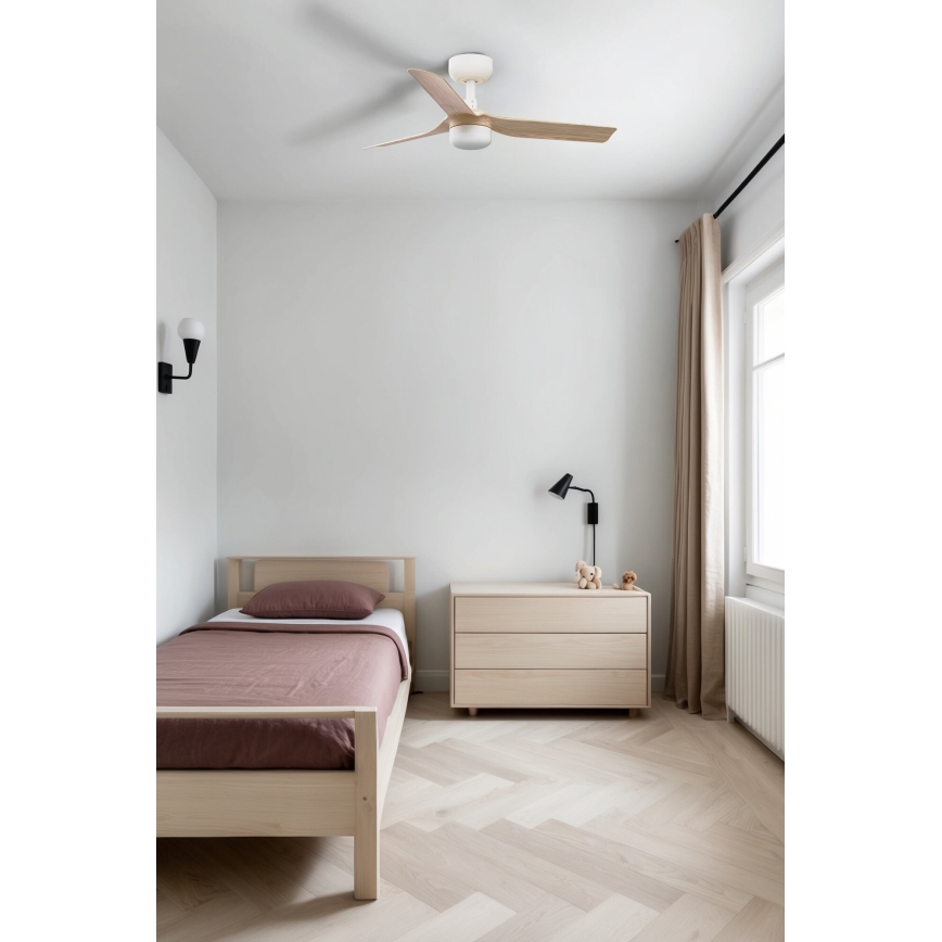 FARO 33821-1TW - Ventilatore da soffitto dimmerabile a LED MINI PUNT S LED/10W 2700/4000/6000K legno/bianco diametro 90 cm + telecomando