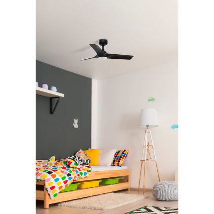 FARO 33825-1TW - Ventilatore da soffitto dimmerabile LED HEY S LED/10W/230V 2700/3000/4000K nero Ø 90 cm + telecomando